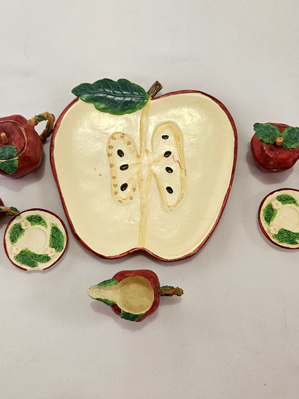 Vintage Apple Mini Tea Set • Hand Painted Cups, Teapot & Tray